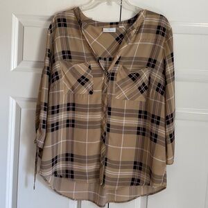 New York & Co Plaid Top Sz L